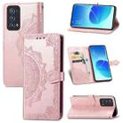 For OPPO Reno6 Pro+ 5G Mandala Flower Embossed Horizontal Flip Leather Case with Holder & Three Card Slots & Wallet & Lanyard(Rose Gold) - 1