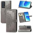 For OPPO Reno6 Pro+ 5G Mandala Flower Embossed Horizontal Flip Leather Case with Holder & Three Card Slots & Wallet & Lanyard(Grey) - 1