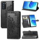 For OPPO Reno6 Pro 5G Mandala Flower Embossed Horizontal Flip Leather Case with Holder & Three Card Slots & Wallet & Lanyard(Black) - 1