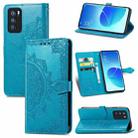 For OPPO Reno6 Pro 5G Mandala Flower Embossed Horizontal Flip Leather Case with Holder & Three Card Slots & Wallet & Lanyard(Blue) - 1