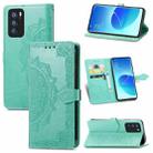 For OPPO Reno6 Pro 5G Mandala Flower Embossed Horizontal Flip Leather Case with Holder & Three Card Slots & Wallet & Lanyard(Green) - 1