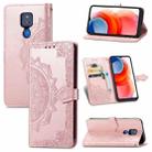 For Motorola Moto G Play 2021 Mandala Flower Embossed Horizontal Flip Leather Case with Holder & Three Card Slots & Wallet & Lanyard(Rose Gold) - 1