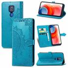 For Motorola Moto G Play 2021 Mandala Flower Embossed Horizontal Flip Leather Case with Holder & Three Card Slots & Wallet & Lanyard(Blue) - 1