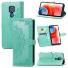 For Motorola Moto G Play 2021 Mandala Flower Embossed Horizontal Flip Leather Case with Holder & Three Card Slots & Wallet & Lanyard(Green) - 1