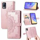 For vivo V21e 4G Mandala Flower Embossed Horizontal Flip Leather Case with Holder & Three Card Slots & Wallet & Lanyard(Rose Gold) - 1