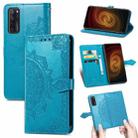 For ZTE Axon 20 5G Mandala Flower Embossed Horizontal Flip Leather Case with Holder & Three Card Slots & Wallet & Lanyard(Blue) - 1
