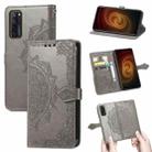 For ZTE Axon 20 5G Mandala Flower Embossed Horizontal Flip Leather Case with Holder & Three Card Slots & Wallet & Lanyard(Grey) - 1