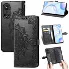 For Honor 50 Mandala Flower Embossed Horizontal Flip Leather Case with Holder & Three Card Slots & Wallet & Lanyard(Black) - 1