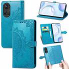 For Honor 50 Mandala Flower Embossed Horizontal Flip Leather Case with Holder & Three Card Slots & Wallet & Lanyard(Blue) - 1