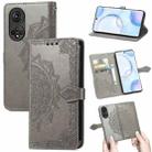 For Honor 50 Mandala Flower Embossed Horizontal Flip Leather Case with Holder & Three Card Slots & Wallet & Lanyard(Grey) - 1