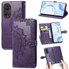 For Honor 50 Mandala Flower Embossed Horizontal Flip Leather Case with Holder & Three Card Slots & Wallet & Lanyard(Purple) - 1