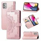 For Motorola Moto G Stylus 2021 Mandala Flower Embossed Horizontal Flip Leather Case with Holder & Three Card Slots & Wallet & Lanyard(Rose Gold) - 1