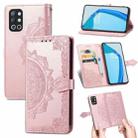 For OnePlus 9R Mandala Flower Embossed Horizontal Flip Leather Case with Holder & Three Card Slots & Wallet & Lanyard(Rose Gold) - 1