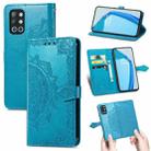 For OnePlus 9R Mandala Flower Embossed Horizontal Flip Leather Case with Holder & Three Card Slots & Wallet & Lanyard(Blue) - 1
