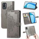 For OnePlus 9R Mandala Flower Embossed Horizontal Flip Leather Case with Holder & Three Card Slots & Wallet & Lanyard(Grey) - 1