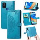 For UMIDIGI A9 Mandala Flower Embossed Horizontal Flip Leather Case with Holder & Three Card Slots & Wallet & Lanyard(Blue) - 1