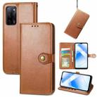 For OPPO A55 5G Solid Color Leather Buckle Phone Case with Lanyard & Photo Frame & Card Slot & Wallet & Stand Function(Brown) - 1