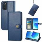 For OPPO Reno6 5G Solid Color Leather Buckle Phone Case with Lanyard & Photo Frame & Card Slot & Wallet & Stand Function(Blue) - 1