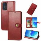 For OPPO Reno6 5G Solid Color Leather Buckle Phone Case with Lanyard & Photo Frame & Card Slot & Wallet & Stand Function(Red) - 1