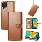 For Samsung Galaxy M32 Solid Color Leather Buckle Phone Case with Lanyard & Photo Frame & Card Slot & Wallet & Stand Function(Brown) - 1