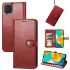 For Samsung Galaxy M32 Solid Color Leather Buckle Phone Case with Lanyard & Photo Frame & Card Slot & Wallet & Stand Function(Red) - 1