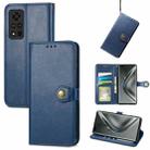 For Honor V40 5G Solid Color Leather Buckle Phone Case with Lanyard & Photo Frame & Card Slot & Wallet & Stand Function(Blue) - 1