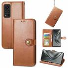 For Honor V40 5G Solid Color Leather Buckle Phone Case with Lanyard & Photo Frame & Card Slot & Wallet & Stand Function(Brown) - 1