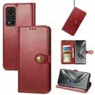 For Honor V40 5G Solid Color Leather Buckle Phone Case with Lanyard & Photo Frame & Card Slot & Wallet & Stand Function(Red) - 1