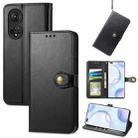 For Honor  50 Pro Solid Color Leather Buckle Phone Case with Lanyard & Photo Frame & Card Slot & Wallet & Stand Function(Black) - 1