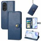 For Honor  50 Pro Solid Color Leather Buckle Phone Case with Lanyard & Photo Frame & Card Slot & Wallet & Stand Function(Blue) - 1