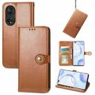 For Honor  50 Pro Solid Color Leather Buckle Phone Case with Lanyard & Photo Frame & Card Slot & Wallet & Stand Function(Brown) - 1