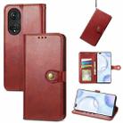 For Honor  50 Pro Solid Color Leather Buckle Phone Case with Lanyard & Photo Frame & Card Slot & Wallet & Stand Function(Red) - 1