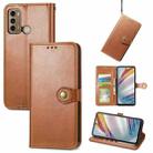 For Motorola G60 Solid Color Leather Buckle Phone Case with Lanyard & Photo Frame & Card Slot & Wallet & Stand Function(Brown) - 1