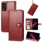 For T-Mobile REVVL V+ 5G Solid Color Leather Buckle Phone Case with Lanyard & Photo Frame & Card Slot & Wallet & Stand Function(Red) - 1