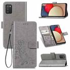 For Samsung Galaxy A03s 164mm Four-leaf Clasp Embossed Leather Case with Lanyard & Card Slot & Wallet & Holder(Gray) - 1