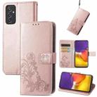 For Samsung Galaxy A82 5G Four-leaf Clasp Embossed Buckle Mobile Phone Protection Leather Case with Lanyard & Card Slot & Wallet & Bracket Function(Rose Gold) - 1