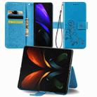 For Samsung Galaxy Z Fold3 Four-leaf Clasp Embossed Buckle Mobile Phone Protection Leather Case with Lanyard & Card Slot & Wallet & Bracket Function(Blue) - 1