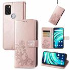 For UMIDIGI A9 Pro Four-leaf Clasp Embossed Buckle Mobile Phone Protection Leather Case with Lanyard & Card Slot & Wallet & Bracket Function(Rose Gold) - 1