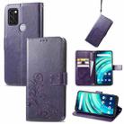 For UMIDIGI A9 Pro Four-leaf Clasp Embossed Buckle Mobile Phone Protection Leather Case with Lanyard & Card Slot & Wallet & Bracket Function(Purple) - 1