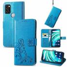 For UMIDIGI A9 Pro Four-leaf Clasp Embossed Buckle Mobile Phone Protection Leather Case with Lanyard & Card Slot & Wallet & Bracket Function(Blue) - 1