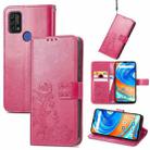 For UMIDIGI A9 Four-leaf Clasp Embossed Buckle Mobile Phone Protection Leather Case with Lanyard & Card Slot & Wallet & Bracket Function(Magenta) - 1