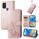 For UMIDIGI A9 Four-leaf Clasp Embossed Buckle Mobile Phone Protection Leather Case with Lanyard & Card Slot & Wallet & Bracket Function(Rose Gold) - 1