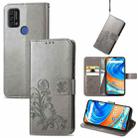 For UMIDIGI A9 Four-leaf Clasp Embossed Buckle Mobile Phone Protection Leather Case with Lanyard & Card Slot & Wallet & Bracket Function(Gray) - 1