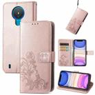 For Nokia 1.4 Four-leaf Clasp Embossed Buckle Mobile Phone Protection Leather Case with Lanyard & Card Slot & Wallet & Bracket Function(Rose Gold) - 1