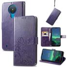 For Nokia 1.4 Four-leaf Clasp Embossed Buckle Mobile Phone Protection Leather Case with Lanyard & Card Slot & Wallet & Bracket Function(Purple) - 1