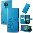 For Nokia 1.4 Four-leaf Clasp Embossed Buckle Mobile Phone Protection Leather Case with Lanyard & Card Slot & Wallet & Bracket Function(Blue) - 1