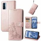 For OPPO Realme V15 5G Four-leaf Clasp Embossed Buckle Mobile Phone Protection Leather Case with Lanyard & Card Slot & Wallet & Bracket Function(Rose Gold) - 1