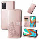 For OPPO Realme V13 Four-leaf Clasp Embossed Buckle Mobile Phone Protection Leather Case with Lanyard & Card Slot & Wallet & Bracket Function(Rose Gold) - 1