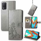 For OPPO Realme V13 Four-leaf Clasp Embossed Buckle Mobile Phone Protection Leather Case with Lanyard & Card Slot & Wallet & Bracket Function(Gray) - 1