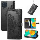 For Samsung Galaxy M32 Mandala Flower Embossed Horizontal Flip Leather Case with Holder & Three Card Slots & Wallet & Lanyard(Black) - 1